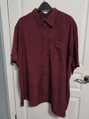 Canyon Ridge Casual Button Up Shirt Short Sleeve Top Maroon Big & Tall Mens 4XL